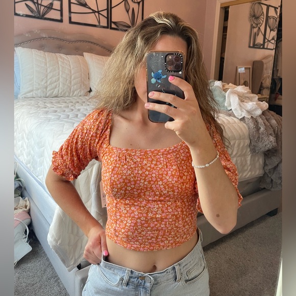 BILLABONG FLORA CROPPED PUFF SLEEVES TOP - Women’s size small 💗🍊 - Picture 1 of 11